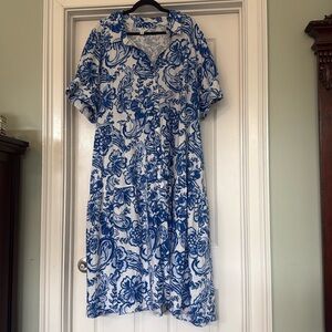 Crown And Ivy Blue &White Paisley /Floral Print Dress  Size 4X